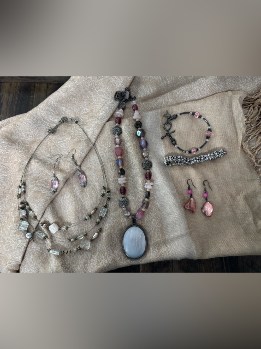 Vintage Romantic Pink Jewelry Lot - Rose Quartz & Mother of Pearl Tones